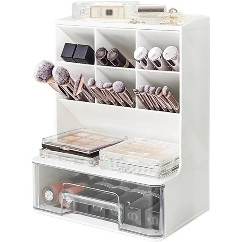 Acrylic makeup organizer brush holder drawer storage for vanity countertop